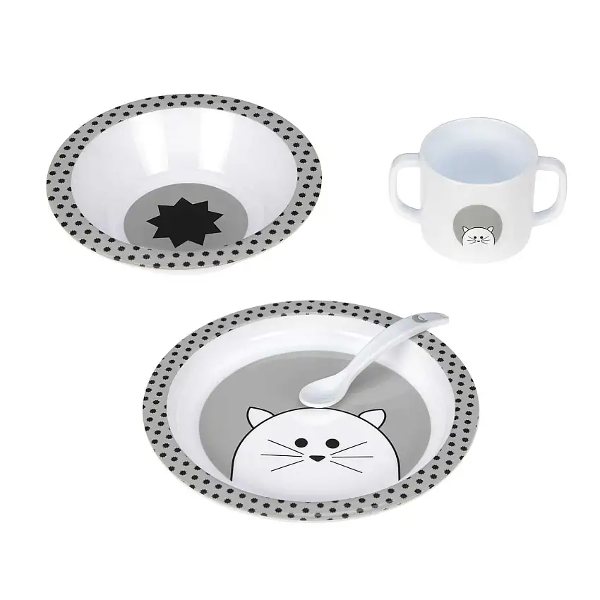 Set di piatti per bambini (piatto, ciotola, tazza, cucchiaio) Lässig Little Chums Chat