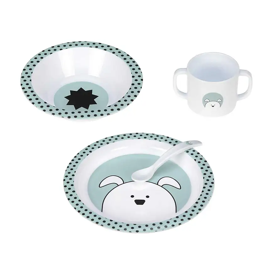 Set di piatti per bambini (piatto, ciotola, tazza, cucchiaio) Lässig Little Chums Chien