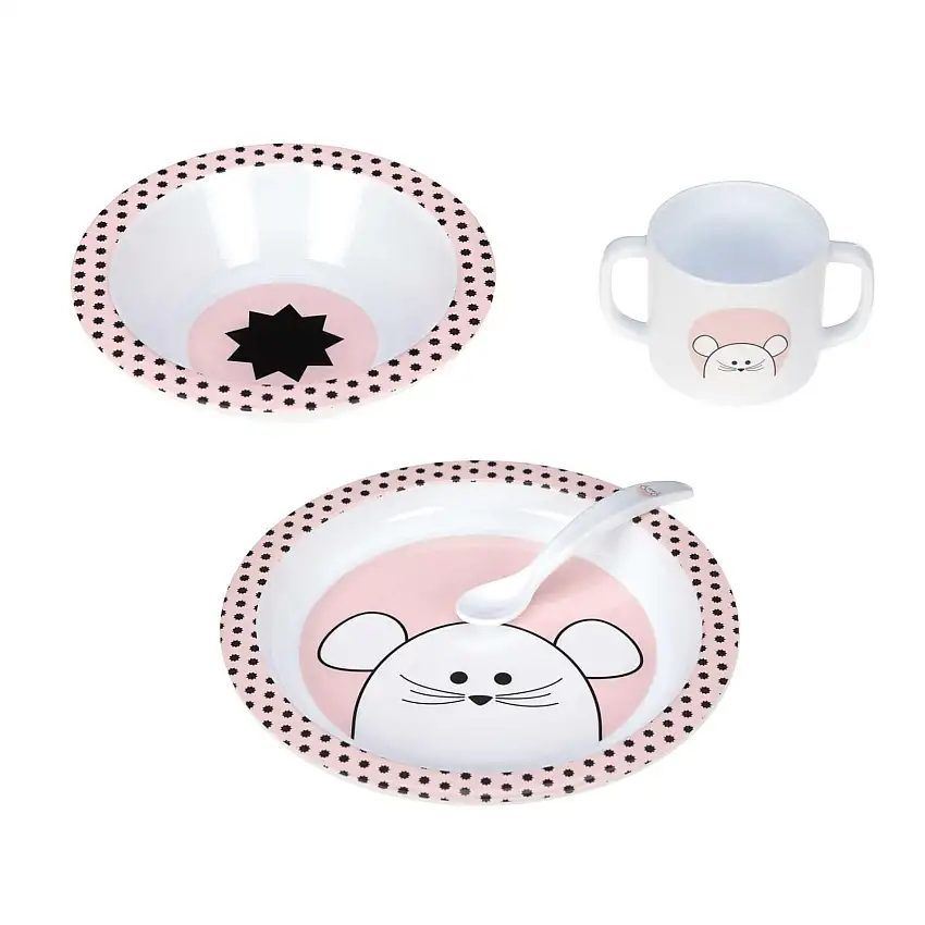 Set di piatti per bambini (piatto, ciotola, tazza, cucchiaio) Lässig Little Chums Souris