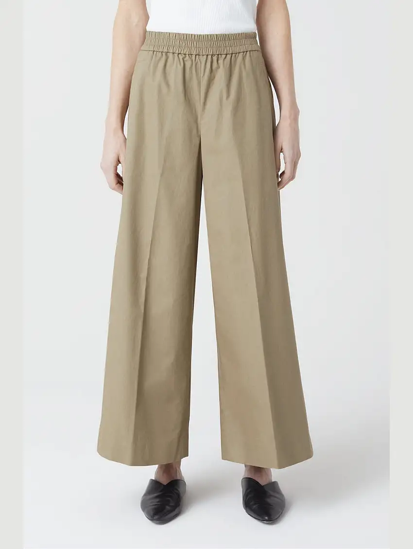 Pantaloni Cropped in Twill di Cotone Khaki