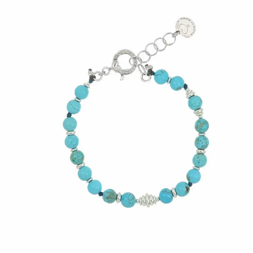Maman et Sophie Tancredi Women's Bracelet in White Silver and Turquoise Aulite - brtanatag