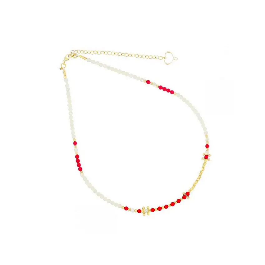 Maman et Sophie Mia Africa Coral and Mother of Pearl Women's Choker - gcmafcomp