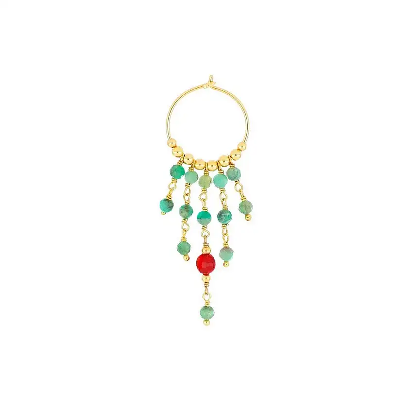Maman et Sophie Women's Earring Small Hoop Emerald and Carnelian Cascade - orisf0smco