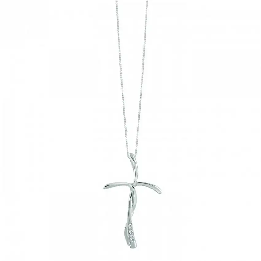 Bliss Women's Necklace White Gold and Diamond Cross Necklace - 20101343