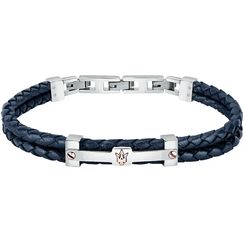 Maserati J Br. Blue Recy. Leath+Rg Men's Bracelet - JM422AVE10
