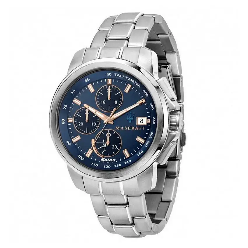Maserati Successo Solar 44Mm Blue Dial Br Ss Men's Watch - R8873645004