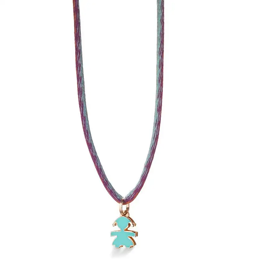 Women's Pendant leBebè I Mini Bimba Rose Gold and Aqua Green Enamel - LBB055-ACQ