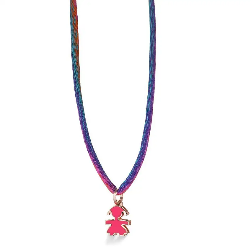 Women's Pendant leBebè I Mini Bimba Rose Gold and Fuchsia Enamel - LBB055-FUX