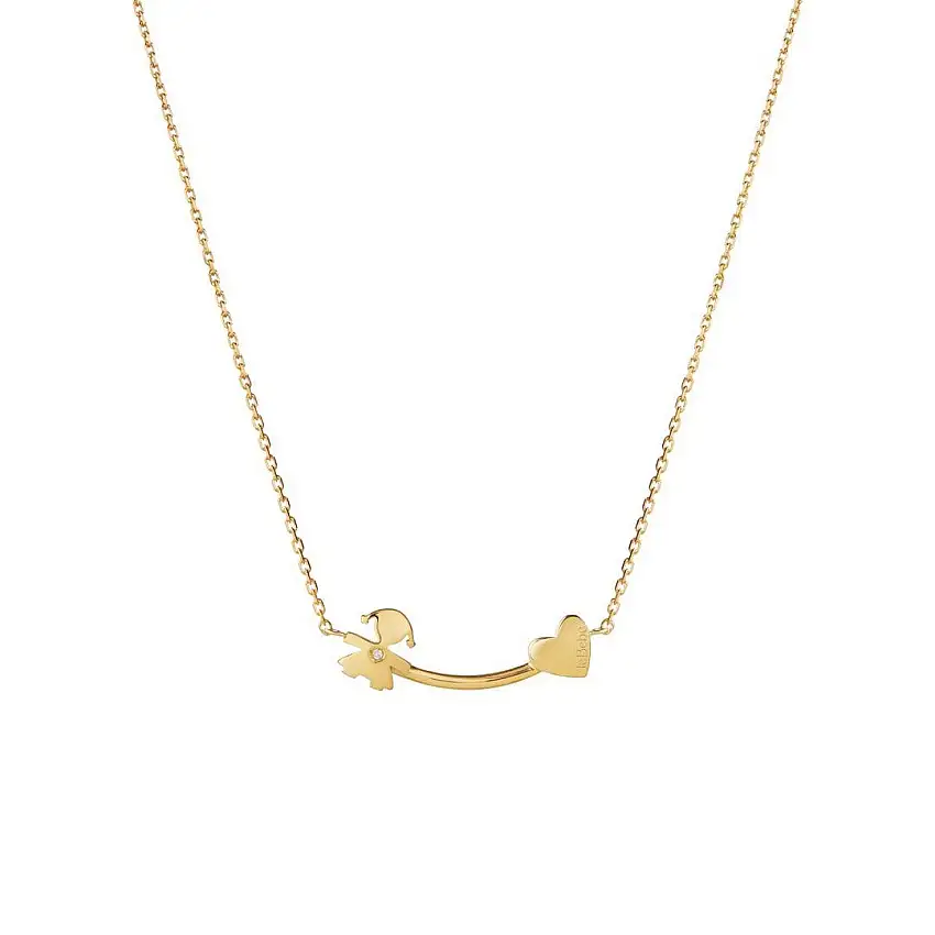 Women's Necklace leBebè Les Petits Baby Girl and Heart Necklace Yellow Gold and Diamond - LBB731