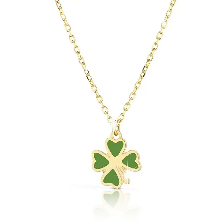LeBebè Fortuna Women's Necklace with Four-Leaf Clover in Yellow Gold - PMG027