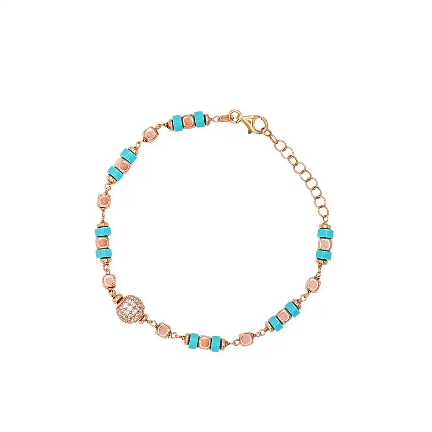 Alisei Women's Bracelet Turquoise with Hematite Cubes - B304