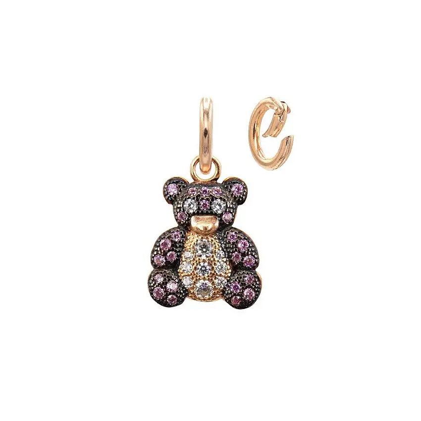 Alisei Pendant Women's Bear Large Pink/White Zircons - P305