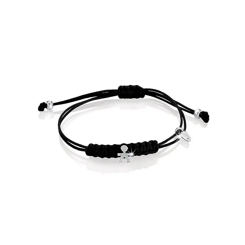 leBebè Women's Bracelet with Black Cord and Baby in the Center in Diamond Pave - lbb305