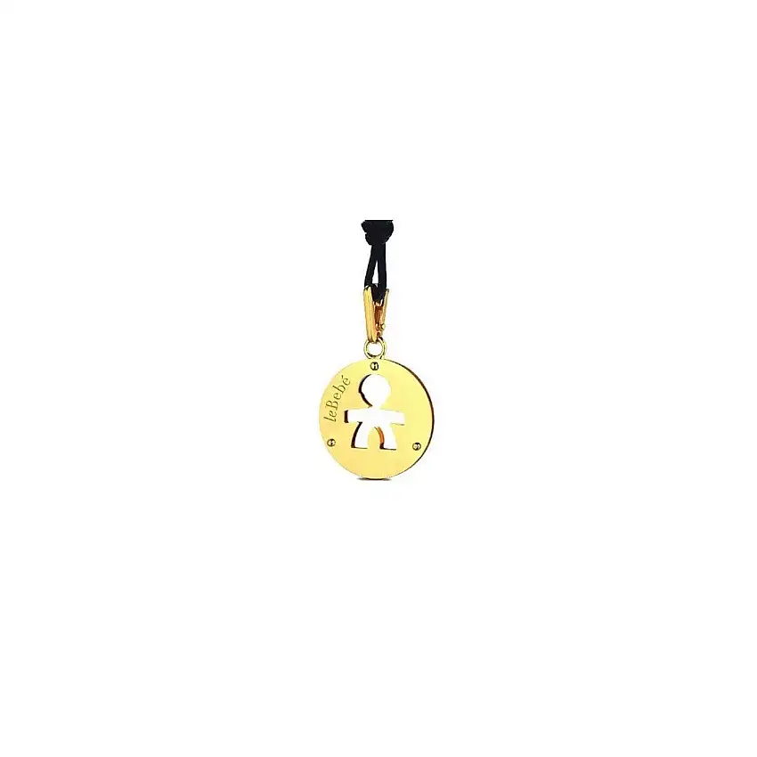 leBebè Women's Necklace with Black Cord and Baby in Yellow Gold - lbb105