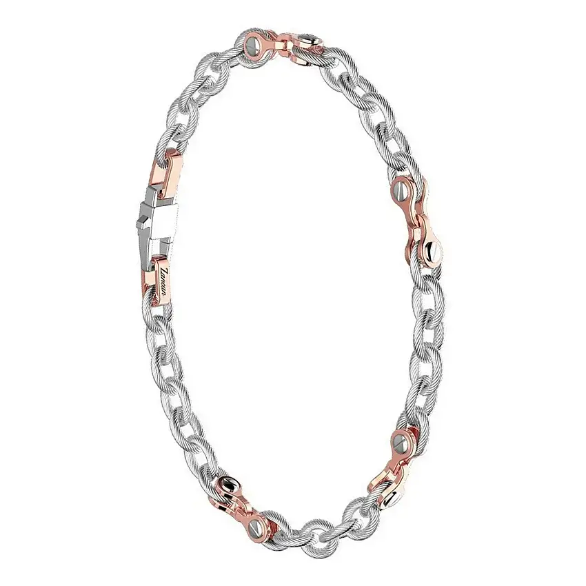 Zancan Men's Bracelet in Steel and Rose Inserts - EHB155