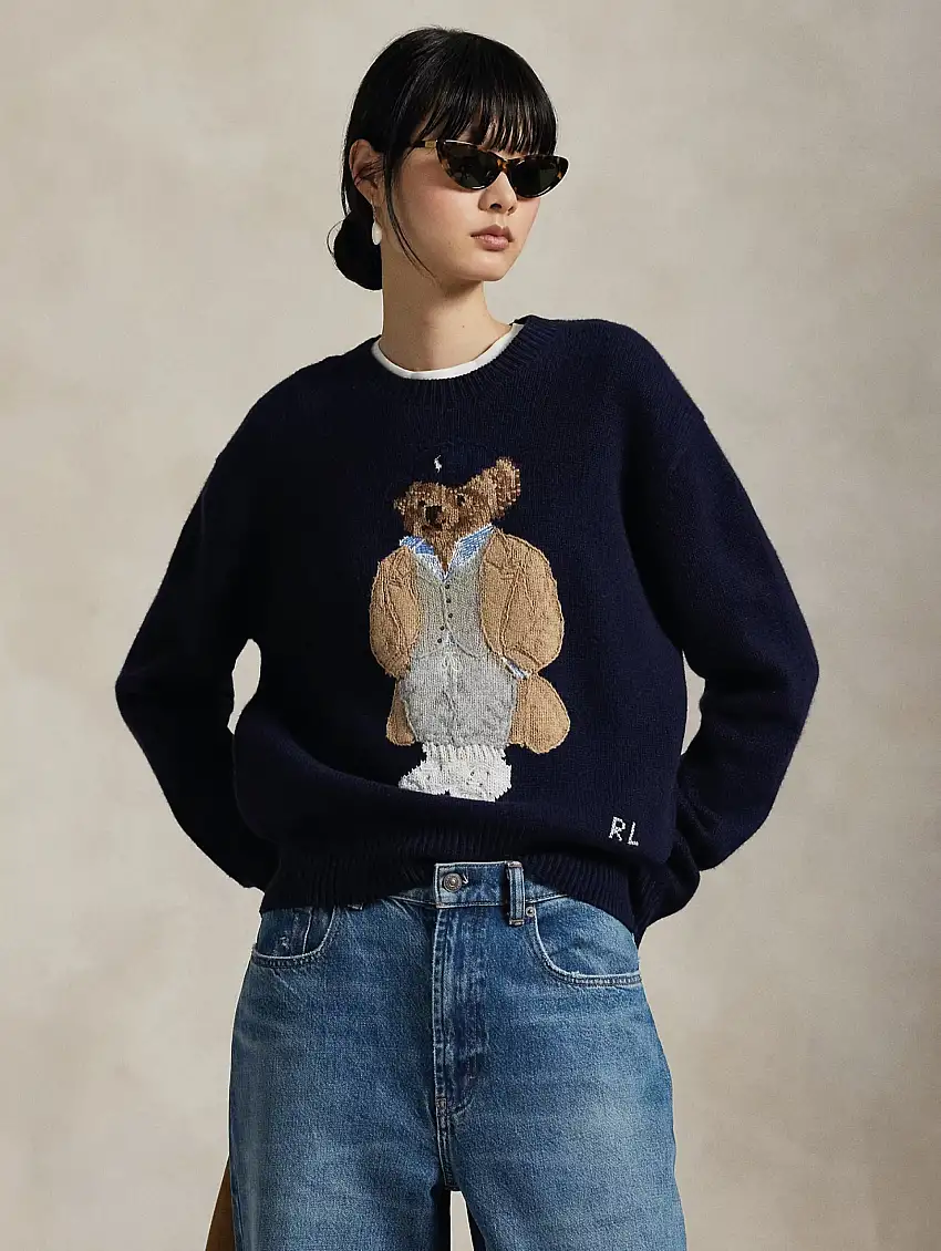 Maglione in Lana e Cashmere con Polo Bear Blu