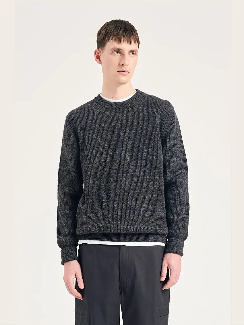 Maglia Girocollo a Coste Grigio Melange