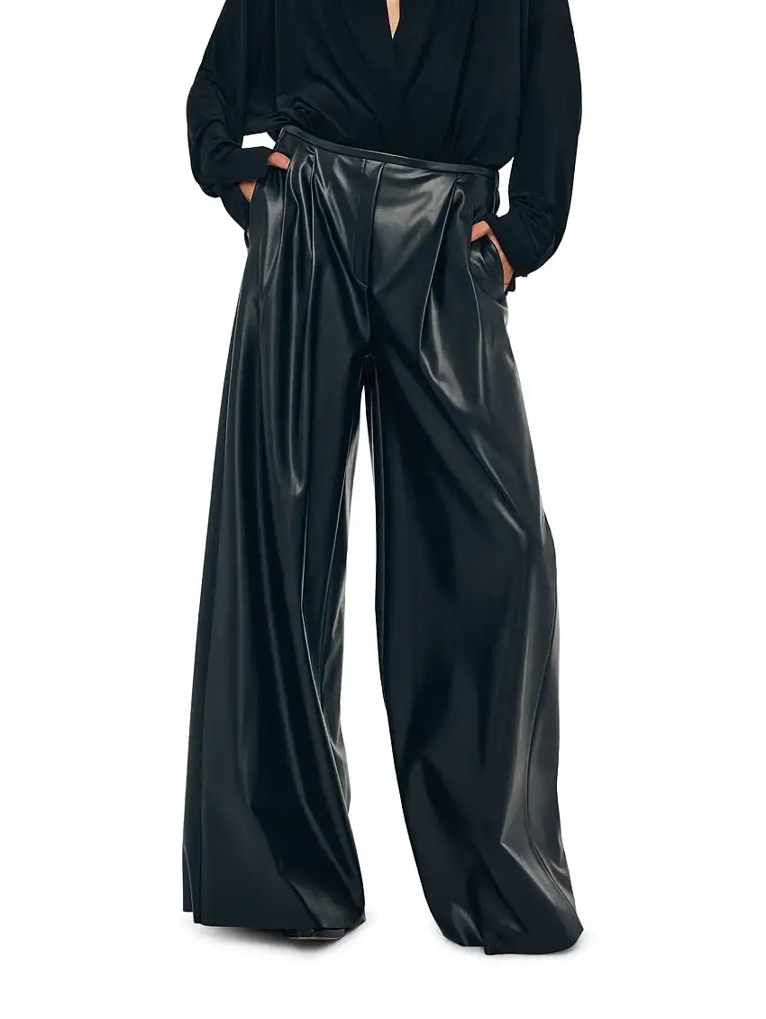 Pantaloni in Ecopelle a Vita Alta Nero