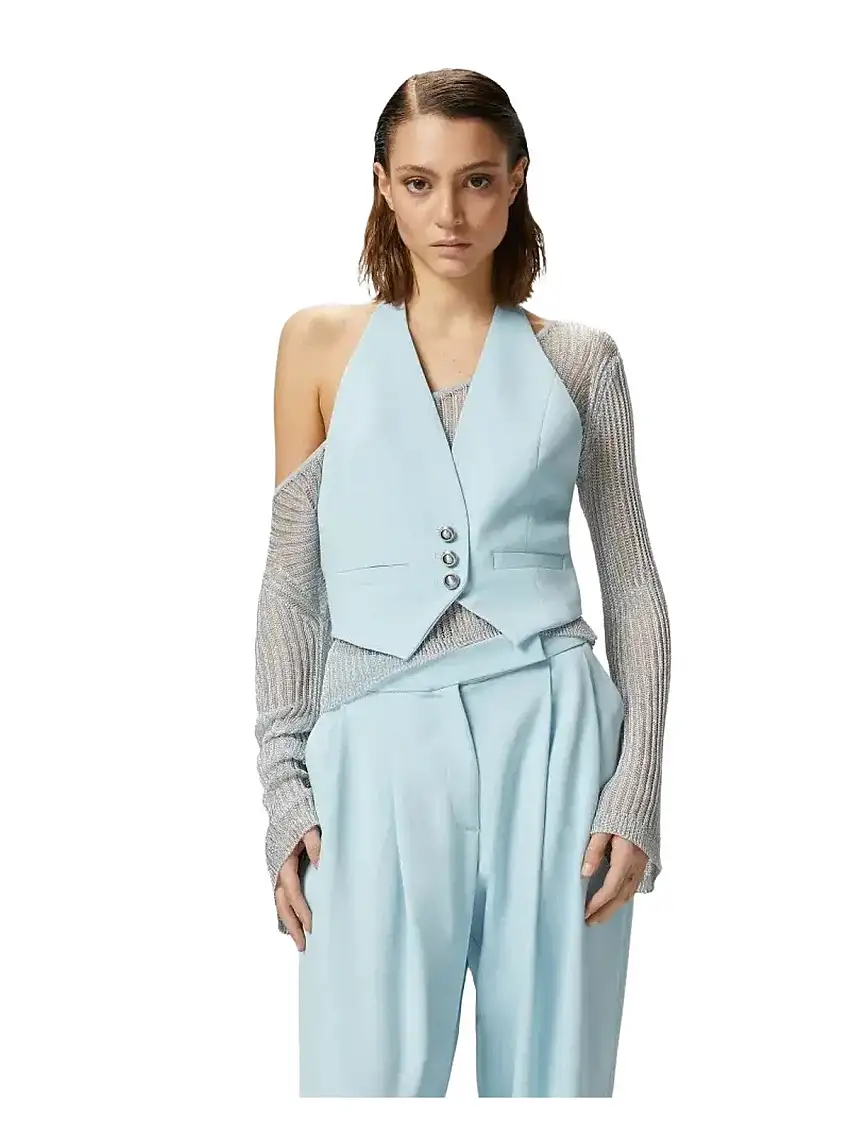 Pinko Women's Vest - Short Vest in Technical Fabric with Open Back - Light Blue