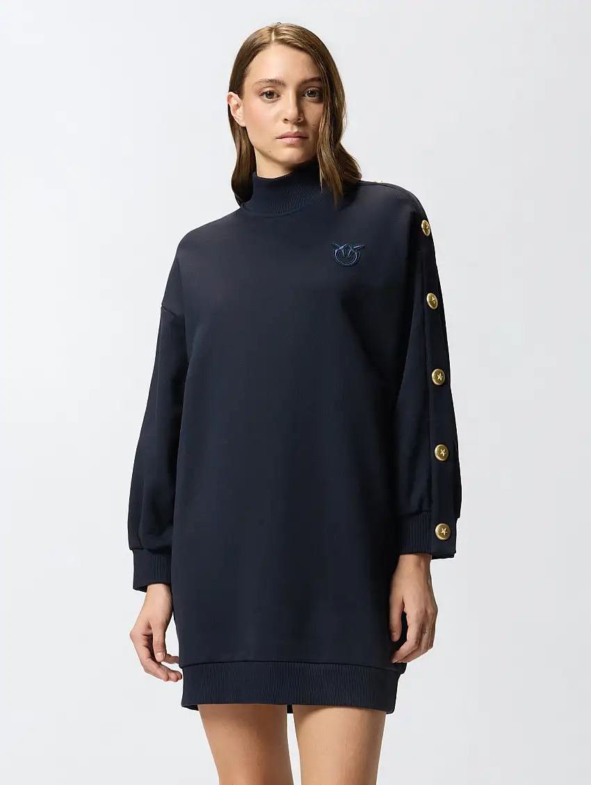 Maxi Maglia in Felpa con Collo Alto Blu