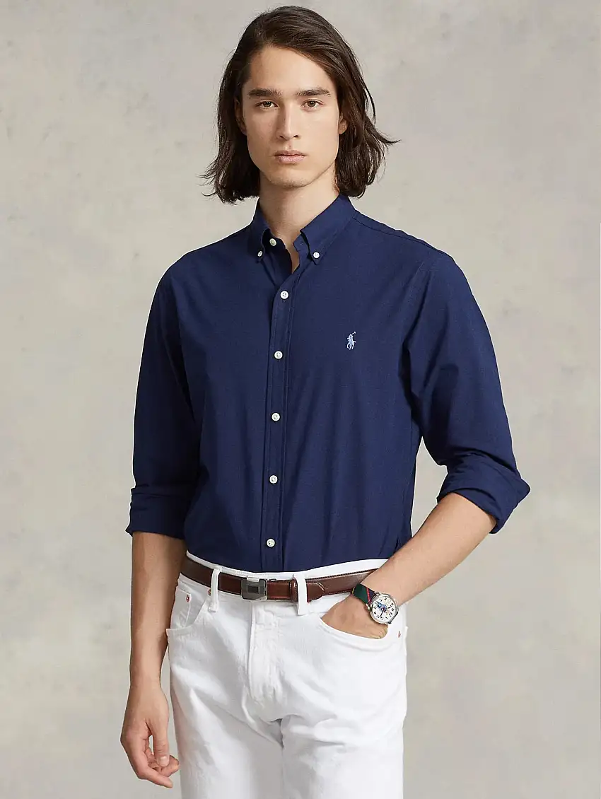Camicia in Popeline Elasticizzato Blu Navy