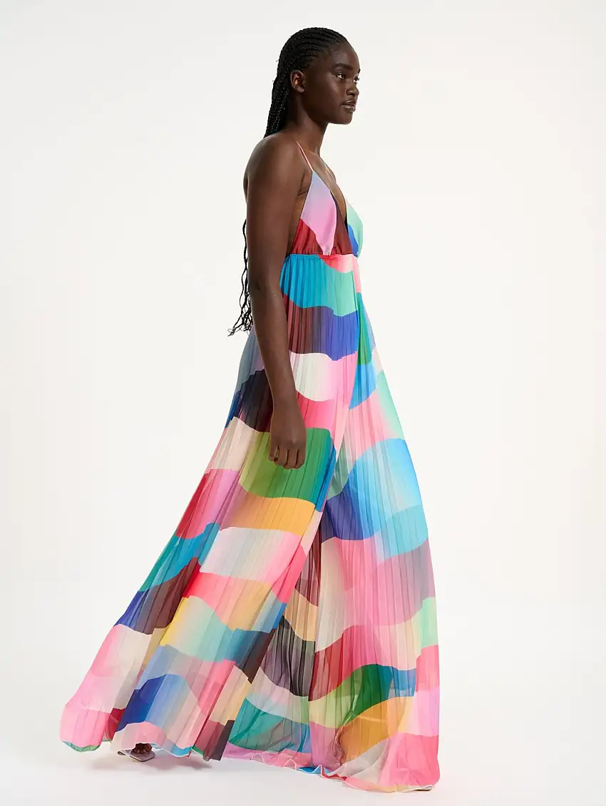 Tuta Plissé con Scollo a V Multicolor