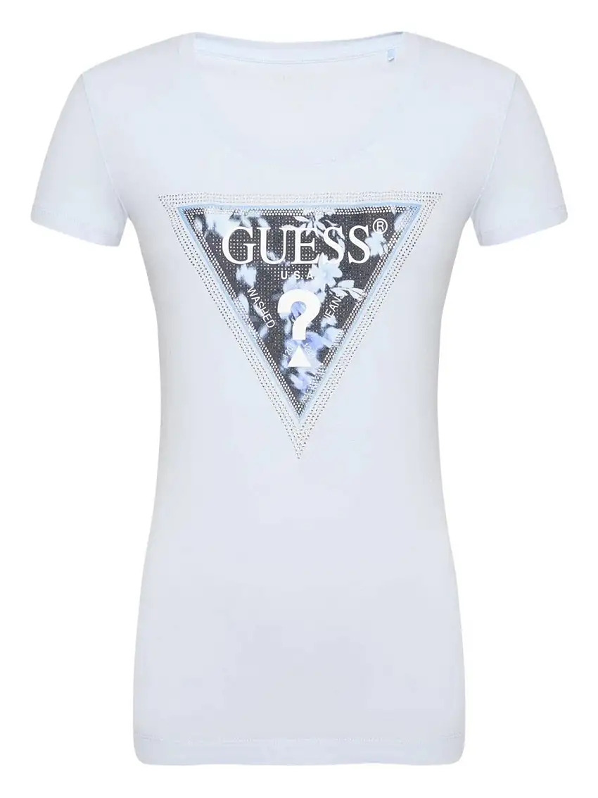 GUESS Women's T-shirt SS CN TRIANGLE FLOWER TEE W5RI00 J1314 G7S1 Blue