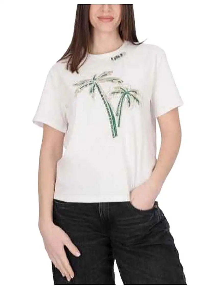 Liu Jo Women's T-Shirt - Cotton T-Shirt with Embroidery and Rhinestones - White