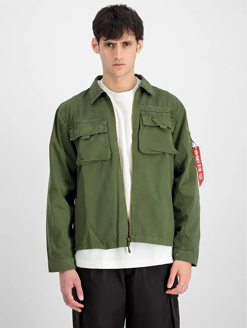 Overshirt in Twill di Cotone Verde