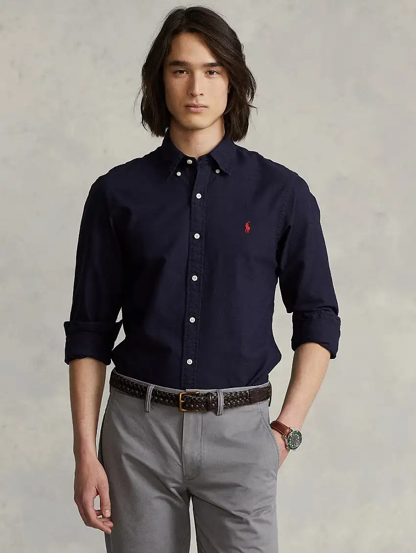 Camicia Oxford Tinta in Capo Blu