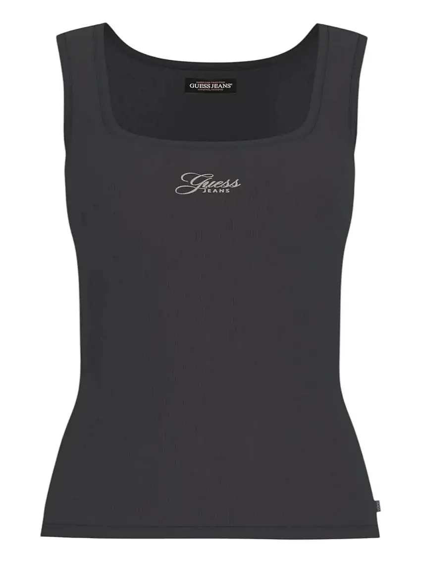 GUESS Women's Top GJ TANK TOP SLIM RIB EMBRO W5GP26 KA0H1 JBLK Black