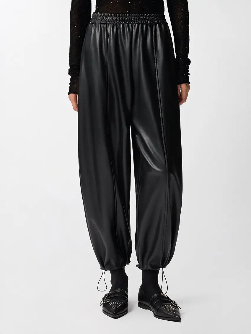 Pantaloni Balloon Fit in Similpelle Nero