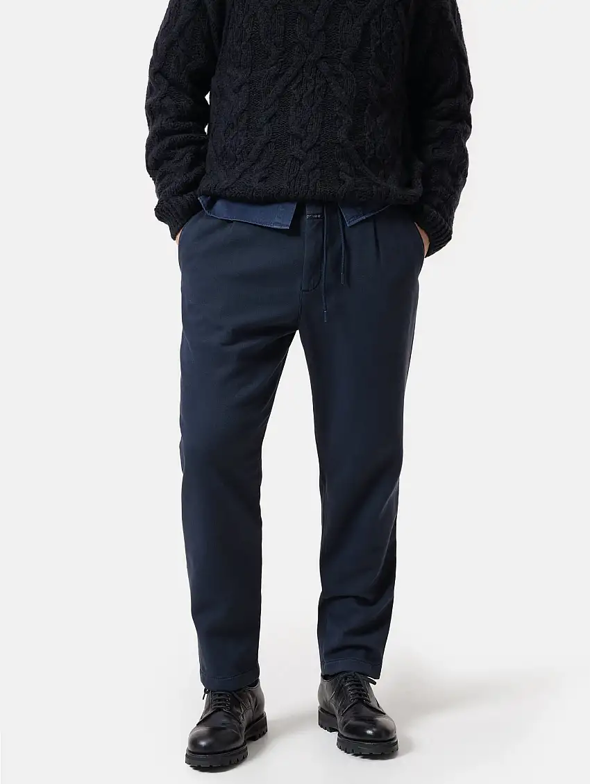 Pantaloni con Coulisse in Raso di Cotone Blu