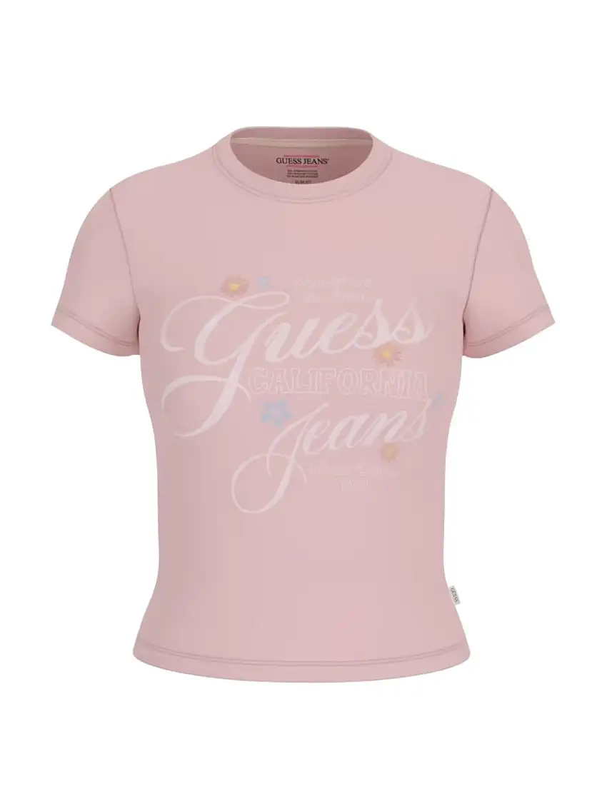 GUESS Women's T-shirt GJ SS SLIM FLOWER TEE W5GI24 J1314 G6R4 BLUSH COTTON