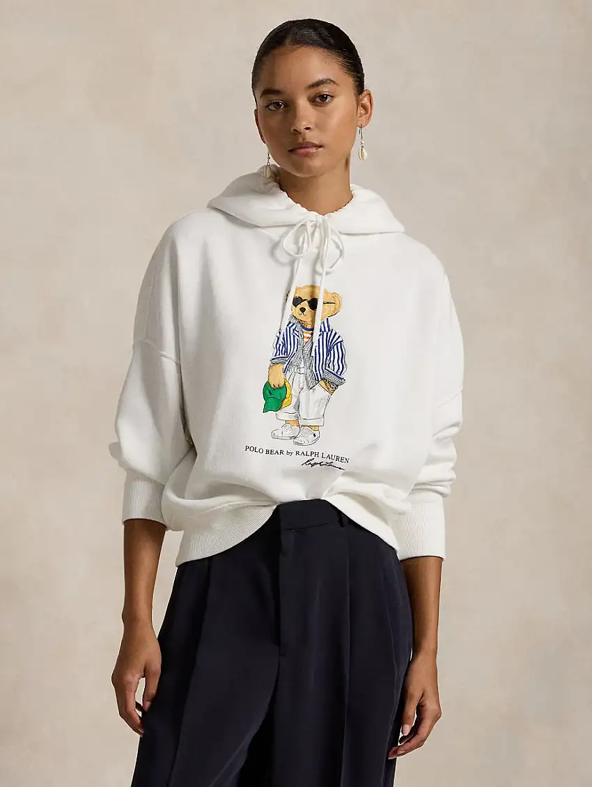 Felpa con Cappuccio e Stampa Polo Bear Bianco