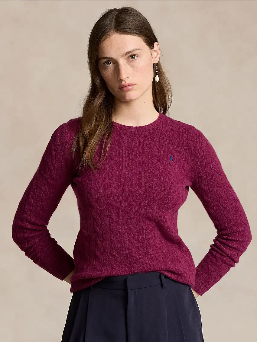 Maglia a Trecce in Misto Cashmere Prugna