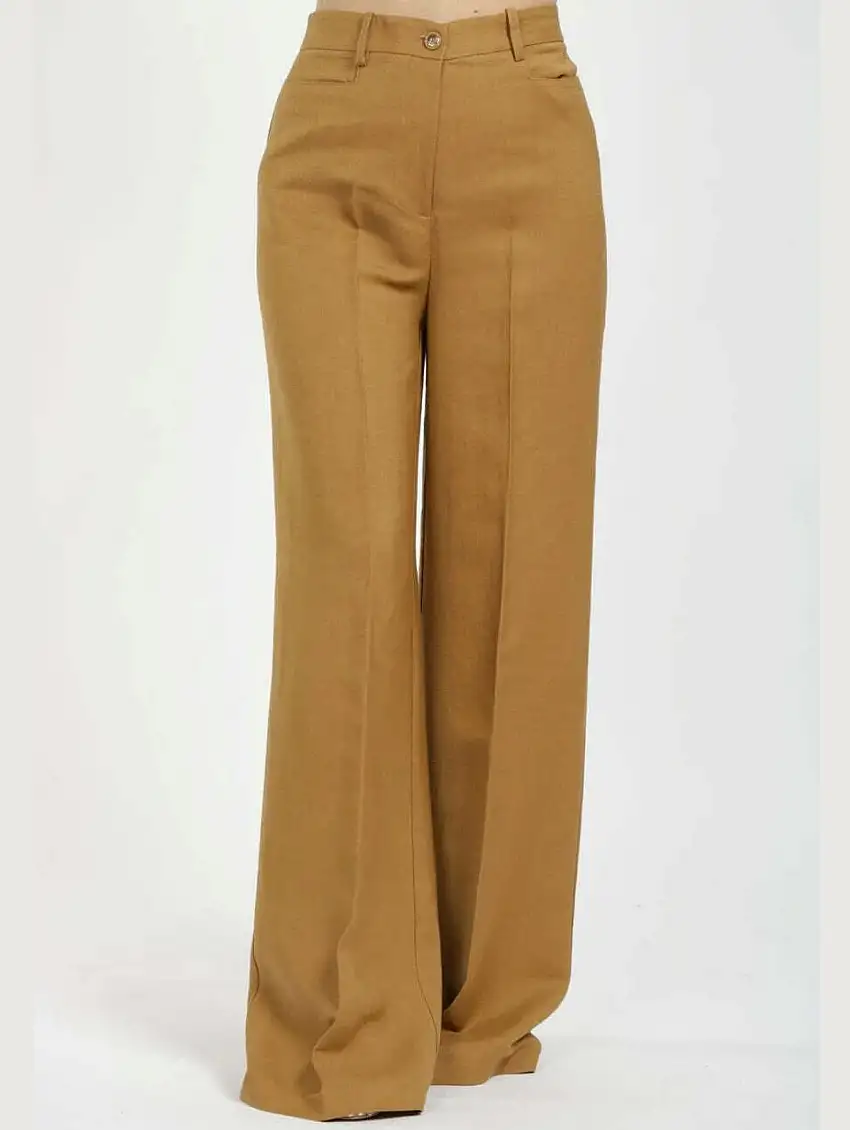 Panatoli Gamba Ampia in Misto Lino Mostarda