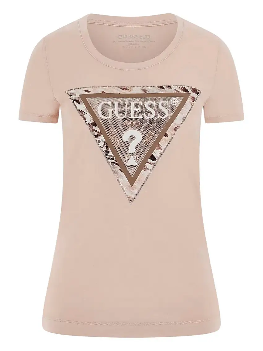 GUESS Women's T-shirt SS CN CHEETA LOGO TRIANGLE TEE W5RI22 J1314 G6O3 Pink