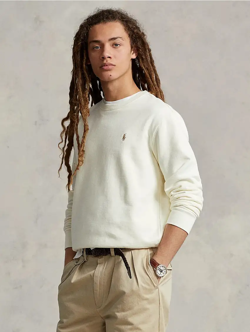 Felpa Girocollo in Cotone Loopback Crema