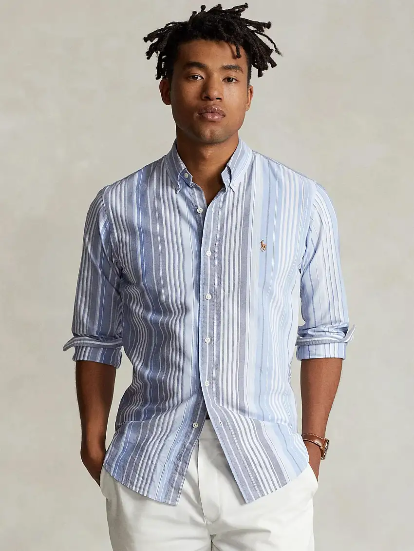 Camicia a Righe Oxford Blu/Grigio