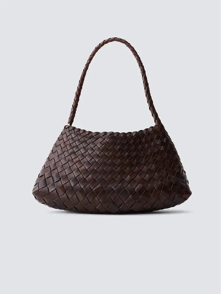 Borsa Baguette in Pelle Intrecciata Rosanna Mini Dark Brown
