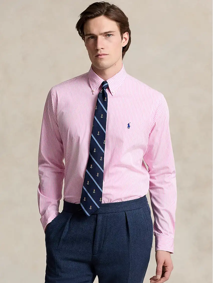 Camicia in Popeline Elasticizzato a Righe Rosa/Bianco