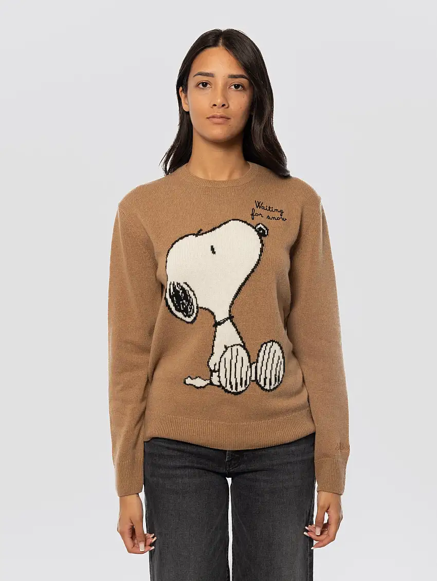 Maglione Girocollo Snoopy Waiting for Snow Cammello