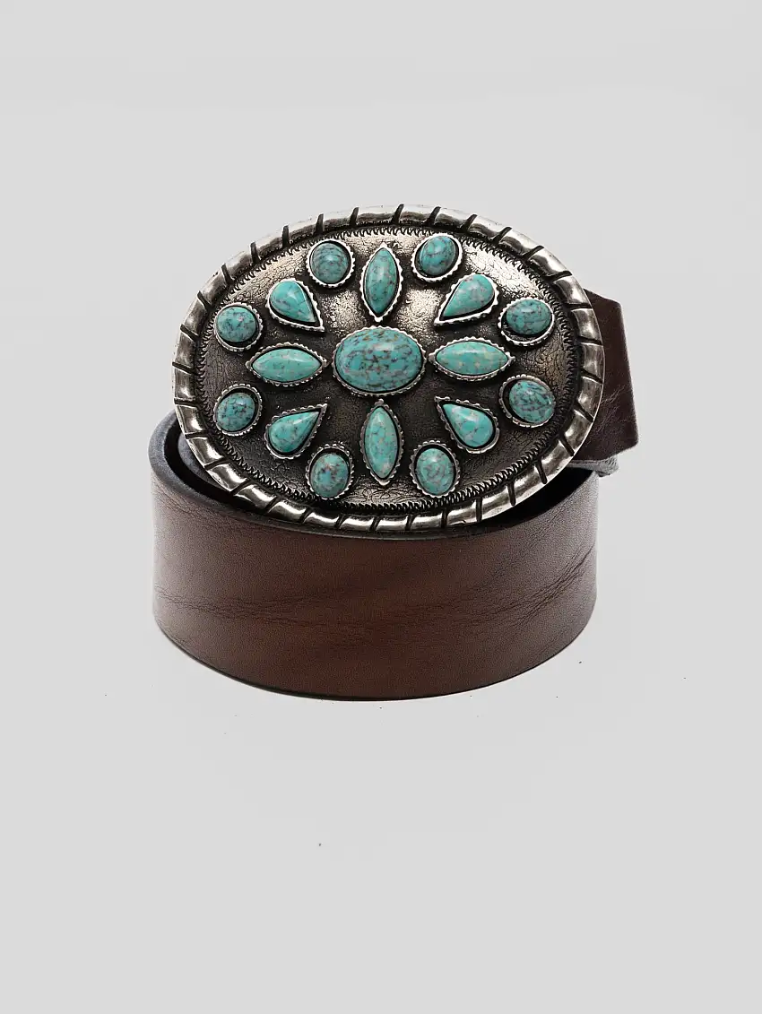 Cintura in Pelle con Pietre Turchesi Testa di Moro