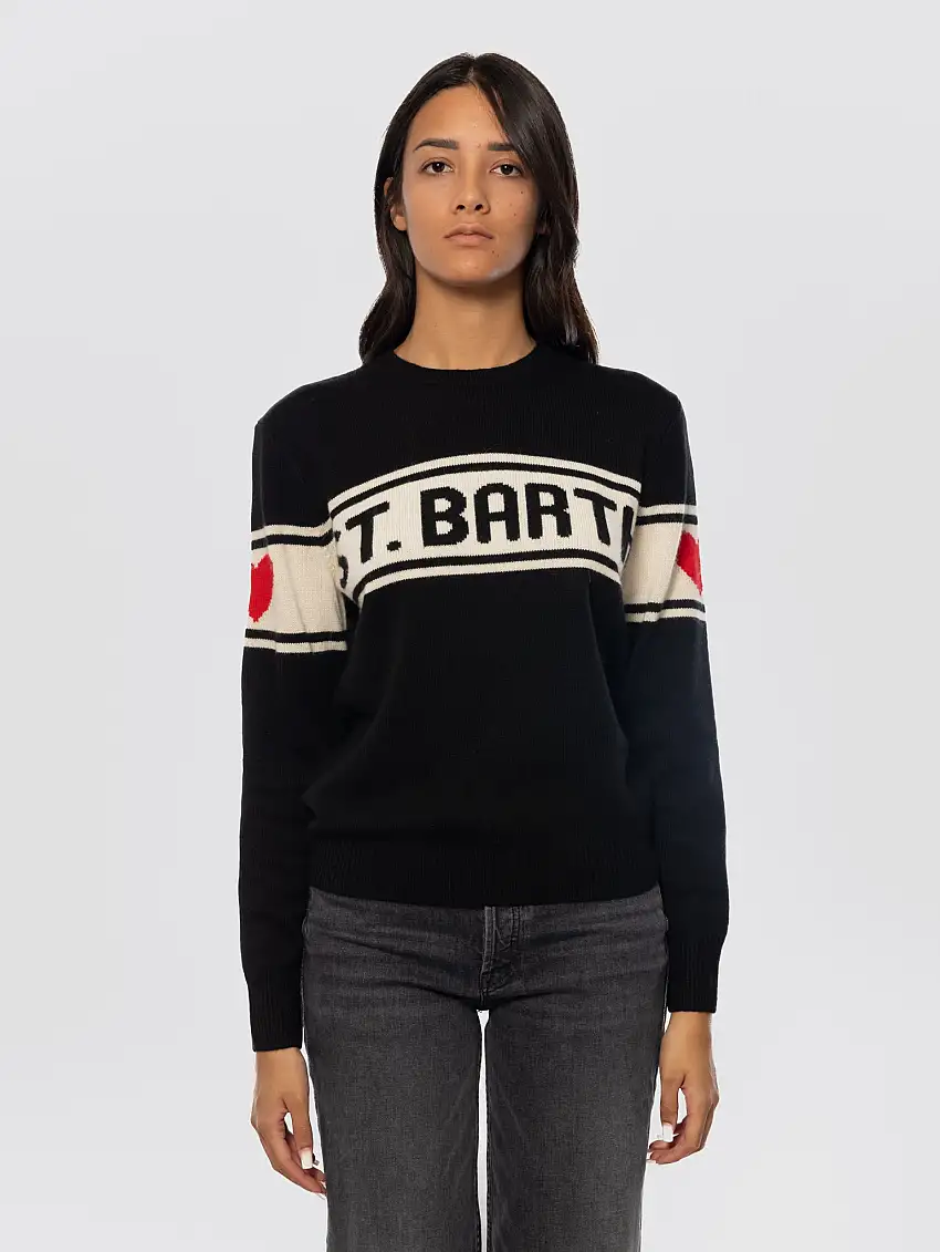 Maglione Girocollo Stampa Jacquard St. Barth Nero