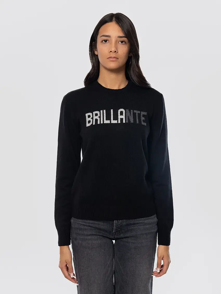 Maglione Girocollo Brillante con Strass Nero