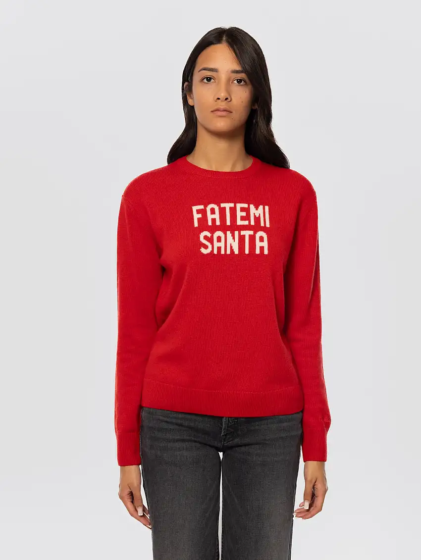 Maglione Girocollo Stampa Jacquard Fatemi Santa Rosso
