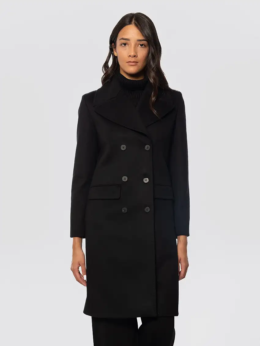 Cappotto Doppio Petto in Beaver di Lana Nero