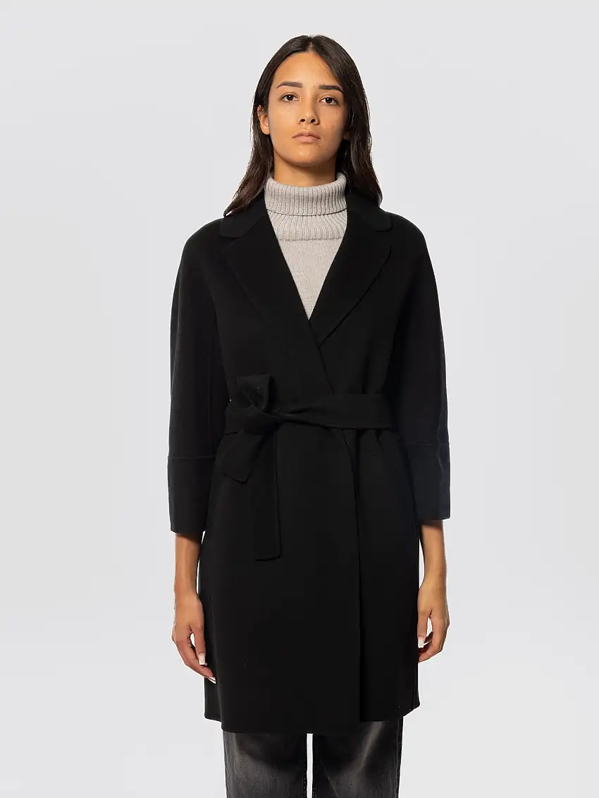 Cappotto Cucito a Mano in Doppio di Lana Arona Nero