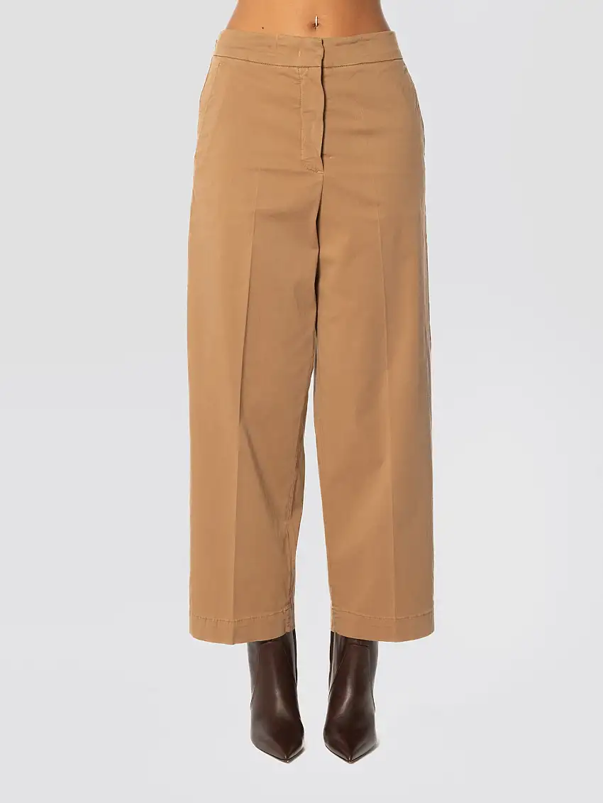 Pantaloni Sartoriali in Raso di Cotone Cammello